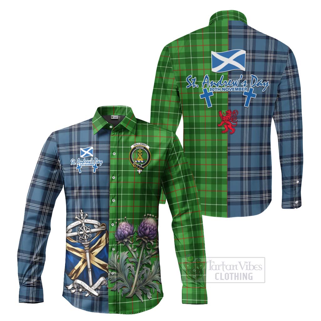 Tartan Vibes Clothing Galloway Tartan Long Sleeve Button Shirt Happy St. Andrew's Day Half Tartan Style