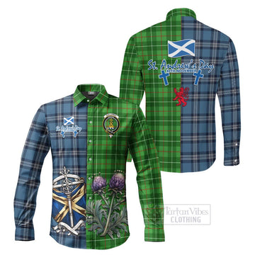 Galloway Tartan Long Sleeve Button Shirt Happy St. Andrew's Day Half Tartan Style