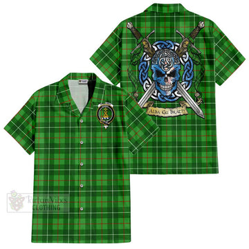 Galloway Tartan Short Sleeve Button Shirt with Family Crest Celtic Skull Style