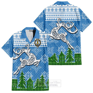 Galloway Clan Christmas Short Sleeve Button Shirt Celtic Reindeer Style