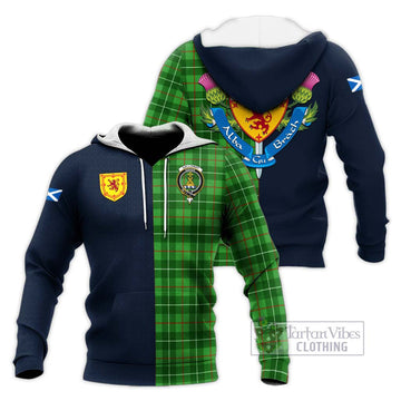 Galloway Tartan Knitted Hoodie Alba with Scottish Lion Royal Arm Half Style