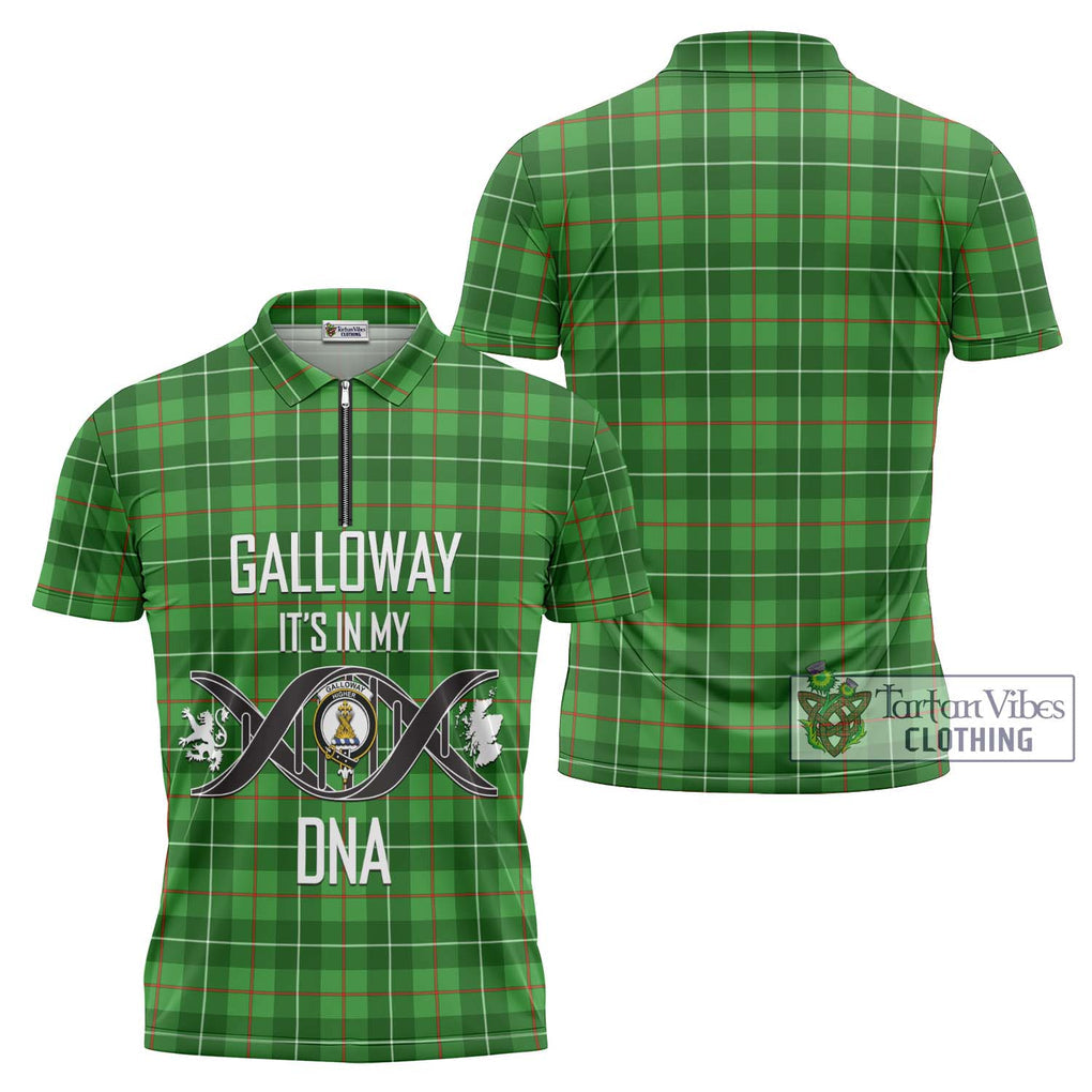 Galloway Tartan Zipper Polo Shirt with Family Crest DNA In Me Style Unisex - Tartanvibesclothing Shop