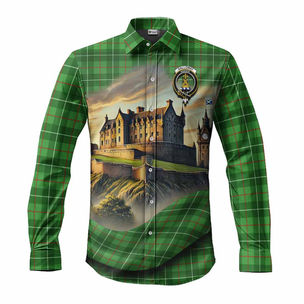 Galloway Tartan Family Crest Long Sleeve Button Shirt with Scottish Ancient Castle Style Men's Shirt S - Tartan Vibes Clothing