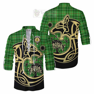 Galloway Tartan Ghillie Kilt Shirt with Family Crest Celtic Wolf Style