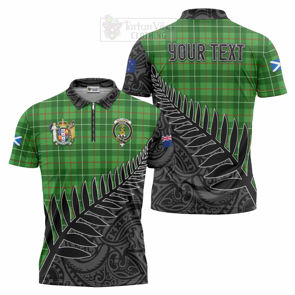 Tartan Vibes Clothing Galloway Crest Tartan Zipper Polo Shirt with New Zealand Silver Fern Half Style