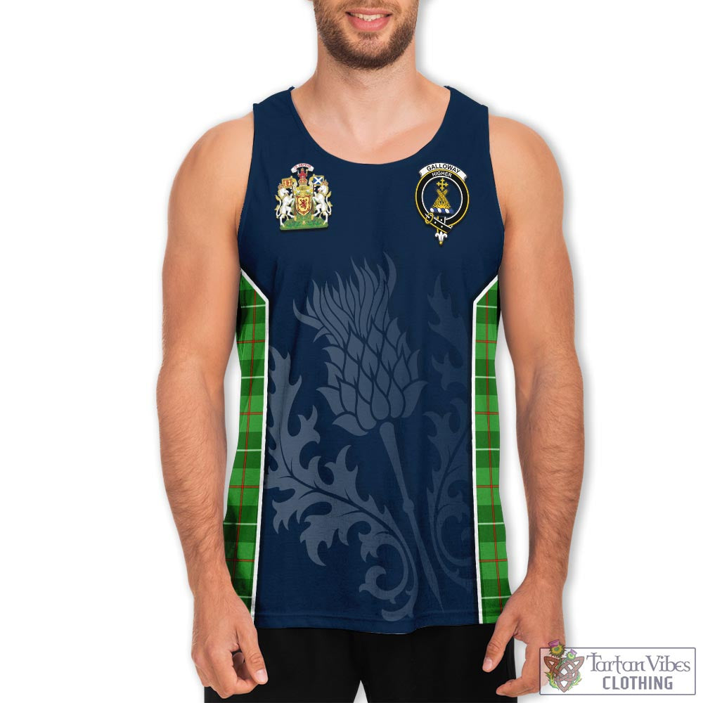 Tartan Vibes Clothing Galloway Tartan Men's Tanks Top with Family Crest and Scottish Thistle Vibes Sport Style