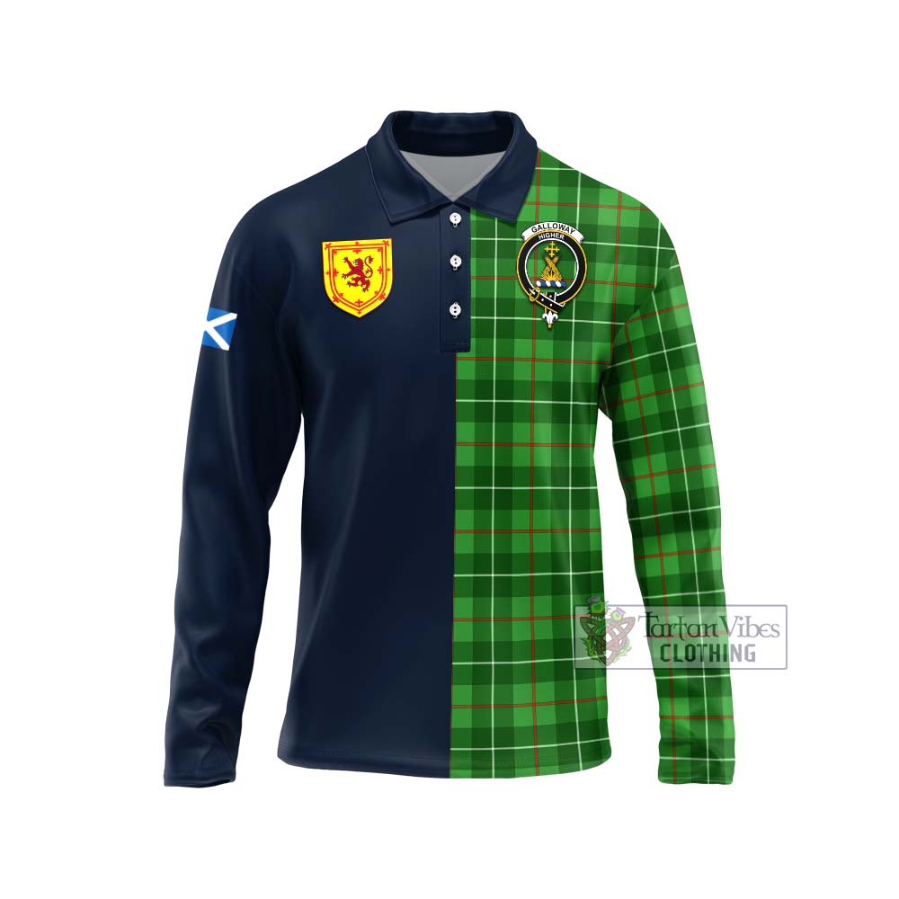 Tartan Vibes Clothing Galloway Tartan Long Sleeve Polo Shirt with Scottish Lion Royal Arm Half Style