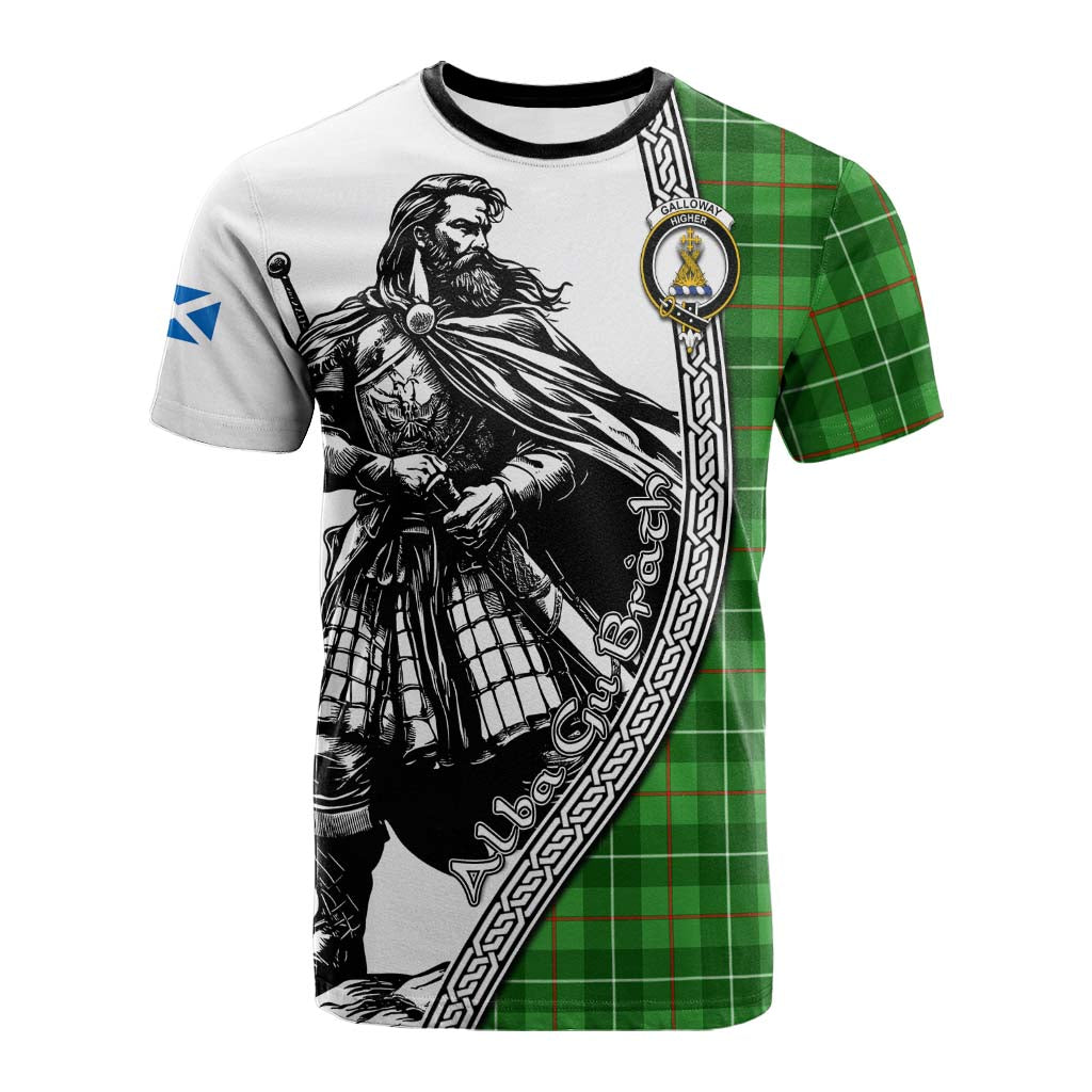 Galloway Tartan Clan Crest Cotton T-shirt with Highlander Warrior Celtic Style