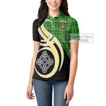 Galloway Tartan Women's Polo Shirt with Family Crest and Celtic Symbol Style