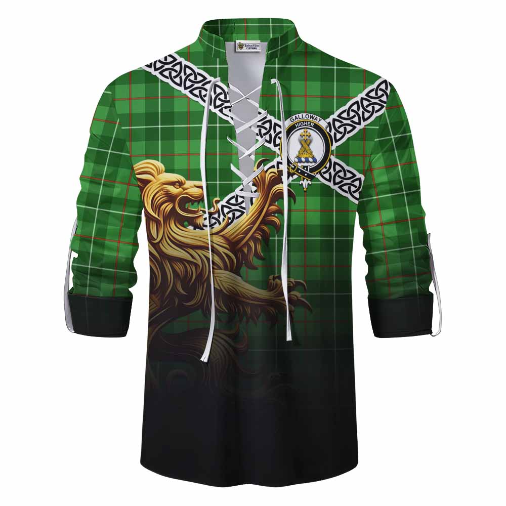 Galloway Crest Tartan Ghillie Kilt Shirt with Golden Lion Emblem Celtic Style Men - Tartan Vibes Clothing
