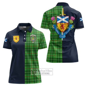 Galloway Tartan Women's Polo Shirt Alba with Scottish Lion Royal Arm Half Style