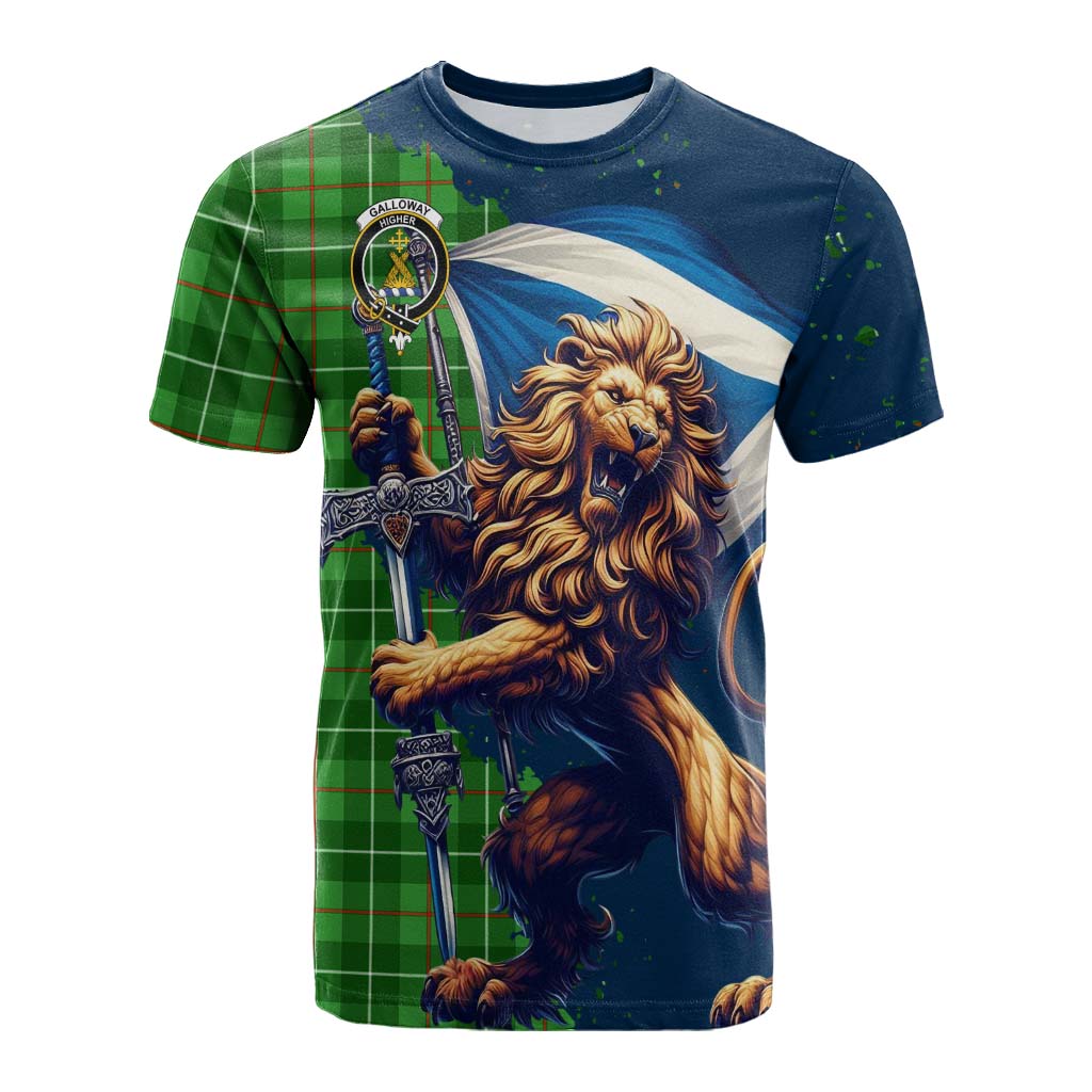 Tartan Vibes Clothing Galloway Tartan Family Crest Cotton T-shirt with Scottish Majestic Lion