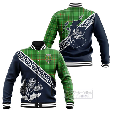 Galloway Tartan Baseball Jacket Featuring Thistle and Scotland Map