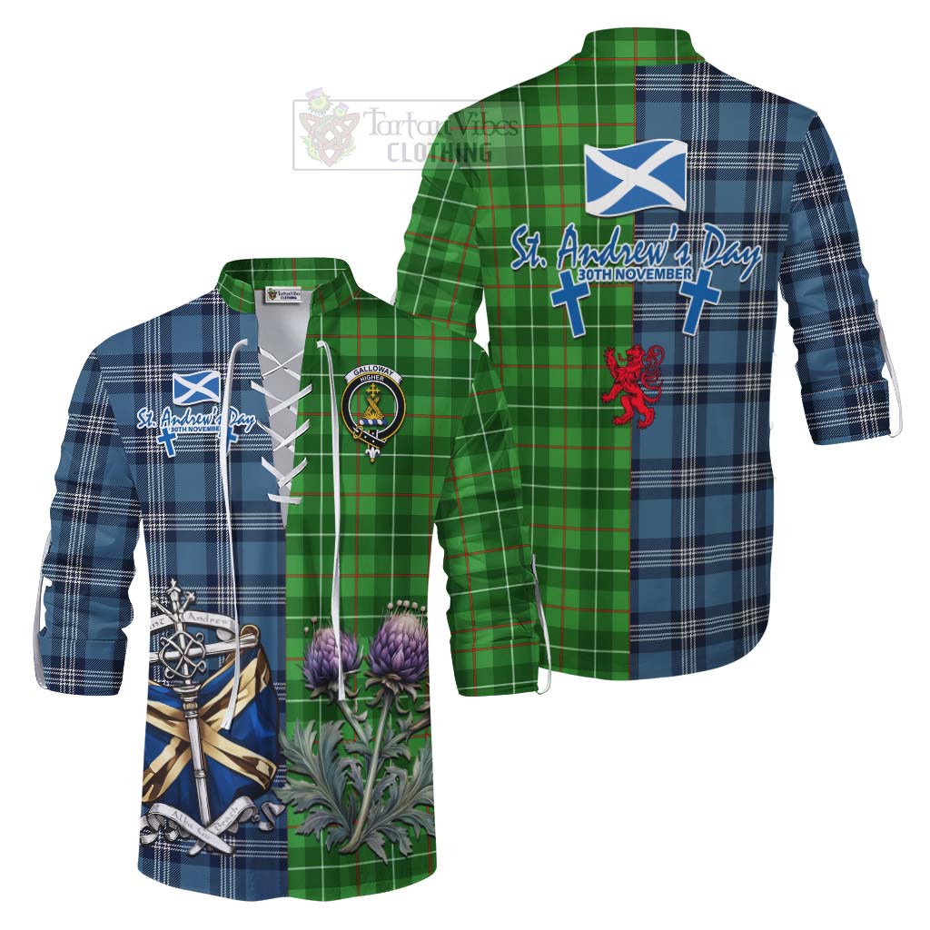 Tartan Vibes Clothing Galloway Tartan Ghillie Kilt Shirt Happy St. Andrew's Day Half Tartan Style