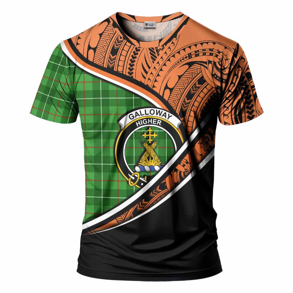 Tartan Vibes Clothing Galloway Crest Tartan T-Shirt with Maori Tattoo Style - Orange Version