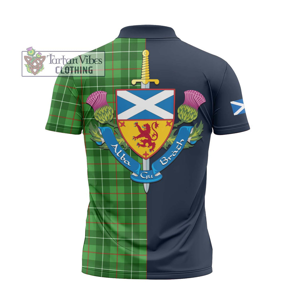 Tartan Vibes Clothing Galloway Tartan Zipper Polo Shirt with Scottish Lion Royal Arm Half Style