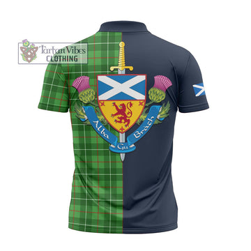 Galloway Tartan Zipper Polo Shirt Alba with Scottish Lion Royal Arm Half Style