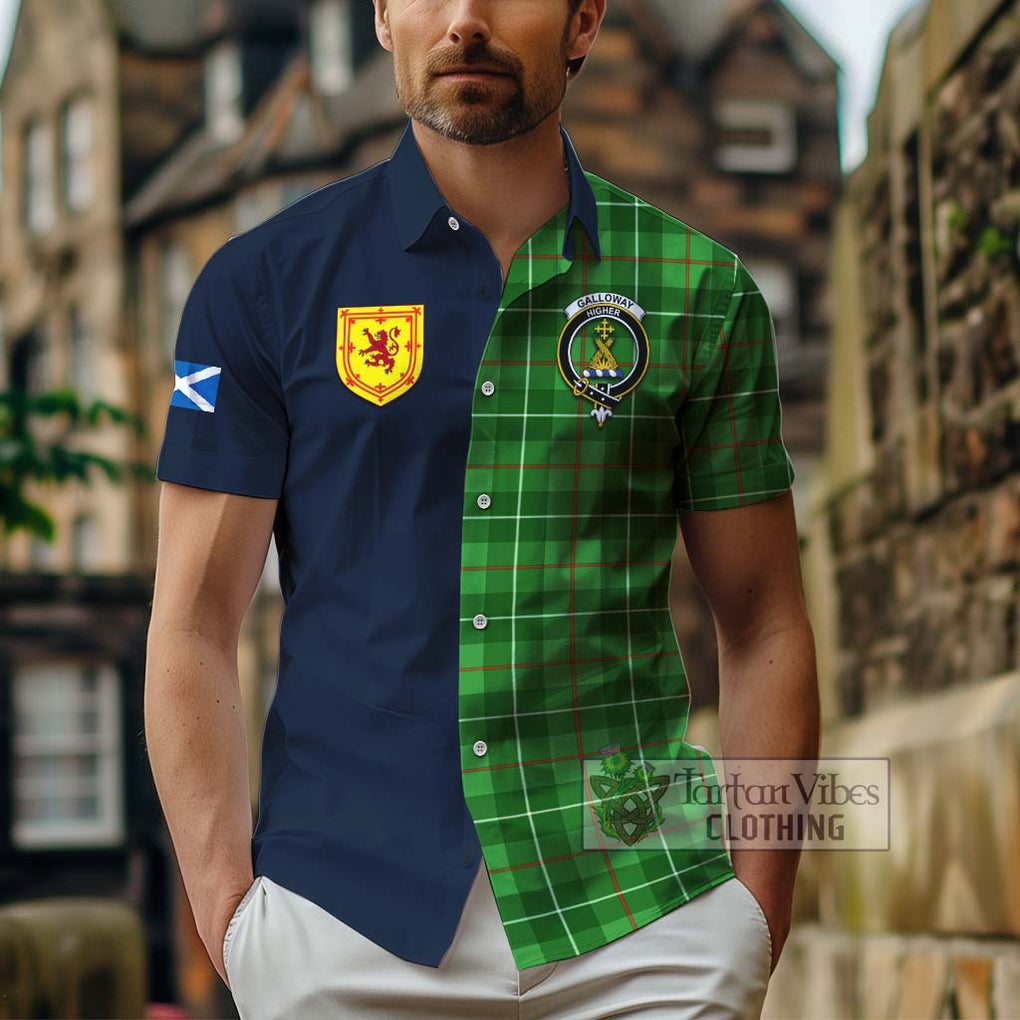 Tartan Vibes Clothing Galloway Tartan Short Sleeve Button Shirt with Scottish Lion Royal Arm Half Style