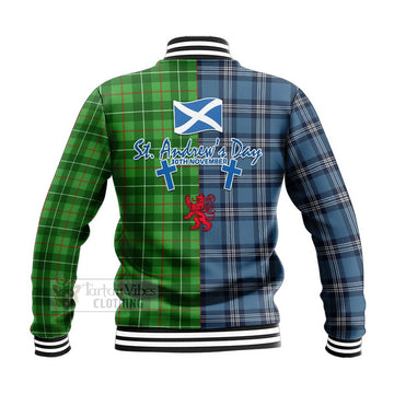 Galloway Tartan Baseball Jacket Happy St. Andrew's Day Half Tartan Style - Tartan Vibes Clothing