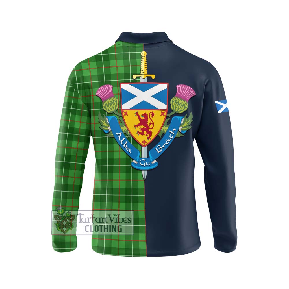 Tartan Vibes Clothing Galloway Tartan Long Sleeve Polo Shirt with Scottish Lion Royal Arm Half Style