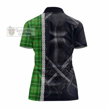 Galloway Tartan Women's Polo Shirt with Family Crest Cross Sword Thistle Celtic Vibes