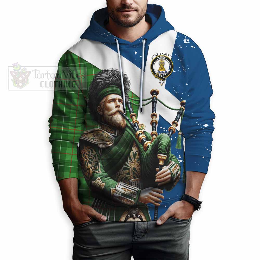 Tartan Vibes Clothing Galloway Tartan Hoodie with Family Crest Scottish Bagpiper Vibes