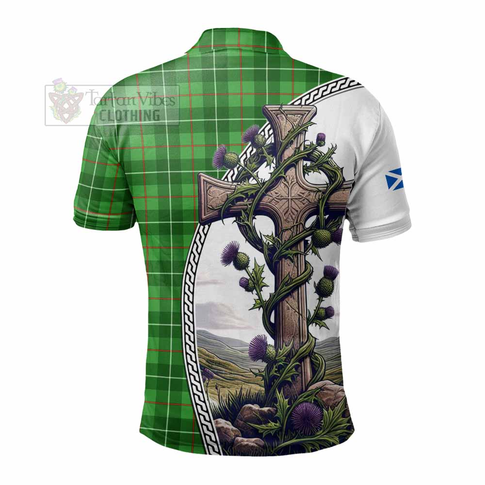 Tartan Vibes Clothing Galloway Tartan Polo Shirt with Family Crest and St. Andrew's Cross Accented by Thistle Vines