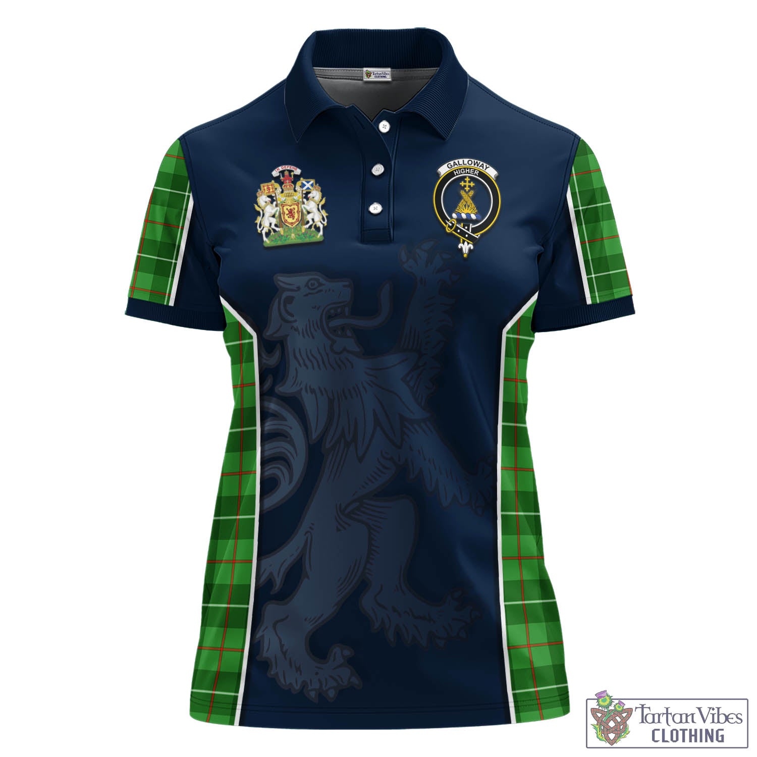 Galloway Tartan Women's Polo Shirt with Family Crest and Lion Rampant Vibes Sport Style - Tartan Vibes Clothing