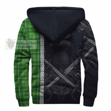 Galloway Tartan Sherpa Hoodie with Family Crest Cross Sword Thistle Celtic Vibes