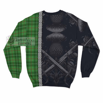 Galloway Tartan Sweatshirt with Family Crest Cross Sword Thistle Celtic Vibes