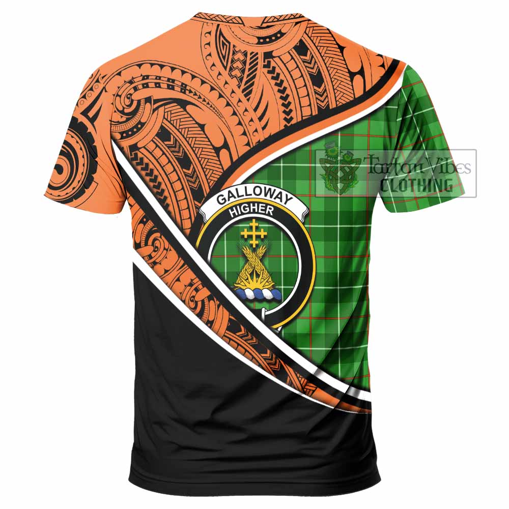 Tartan Vibes Clothing Galloway Crest Tartan T-Shirt with Maori Tattoo Style - Orange Version