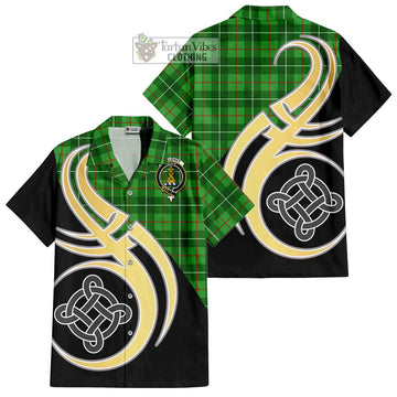 Galloway Tartan Short Sleeve Button Shirt with Family Crest and Celtic Symbol Style