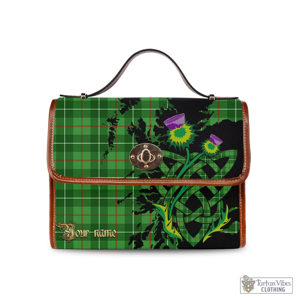 Tartan Vibes Clothing Galloway Tartan Waterproof Canvas Bag with Scotland Map and Thistle Celtic Accents