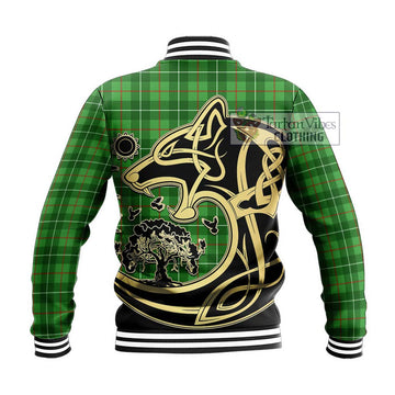 Galloway Tartan Baseball Jacket with Family Crest Celtic Wolf Style