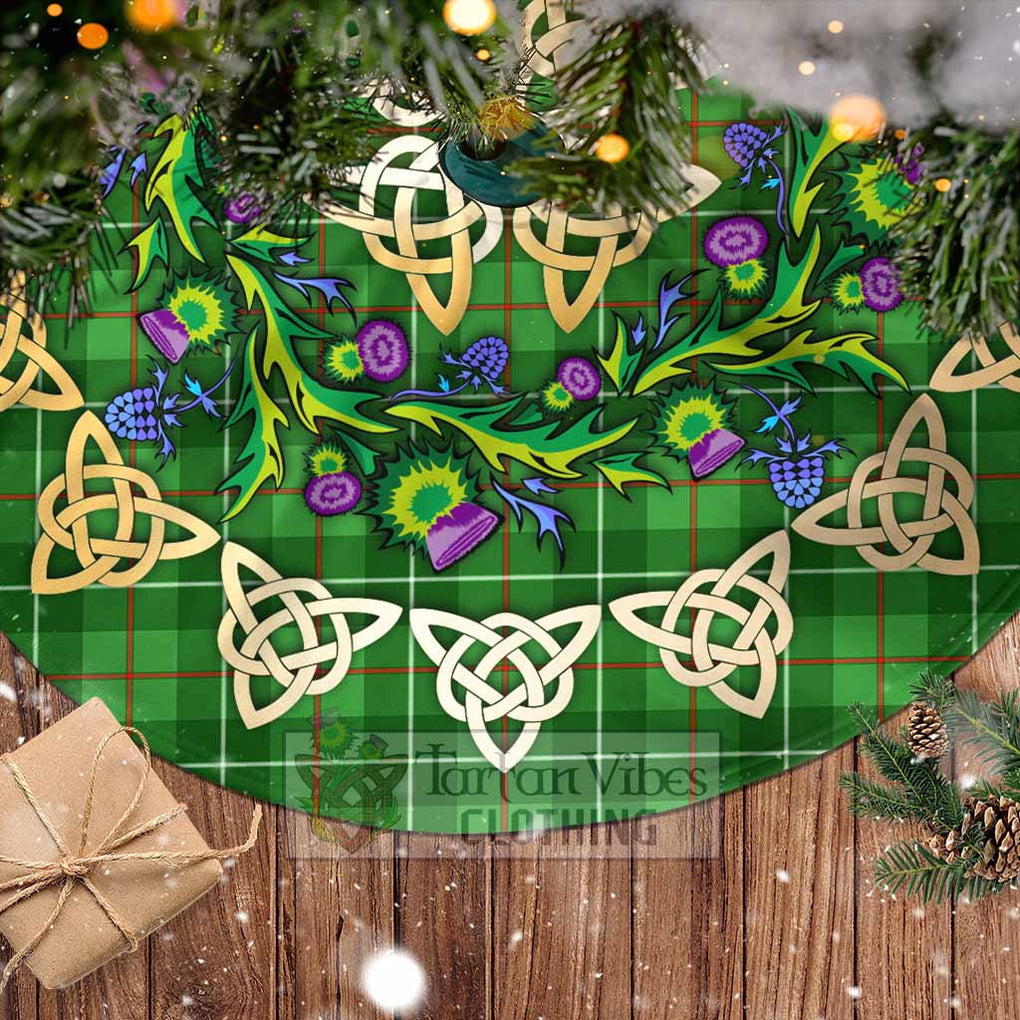 Tartan Vibes Clothing Galloway Tartan Christmas Tree Skirt with Thistle Celtic Knot Style