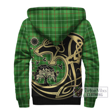 Galloway Tartan Sherpa Hoodie with Family Crest Celtic Wolf Style