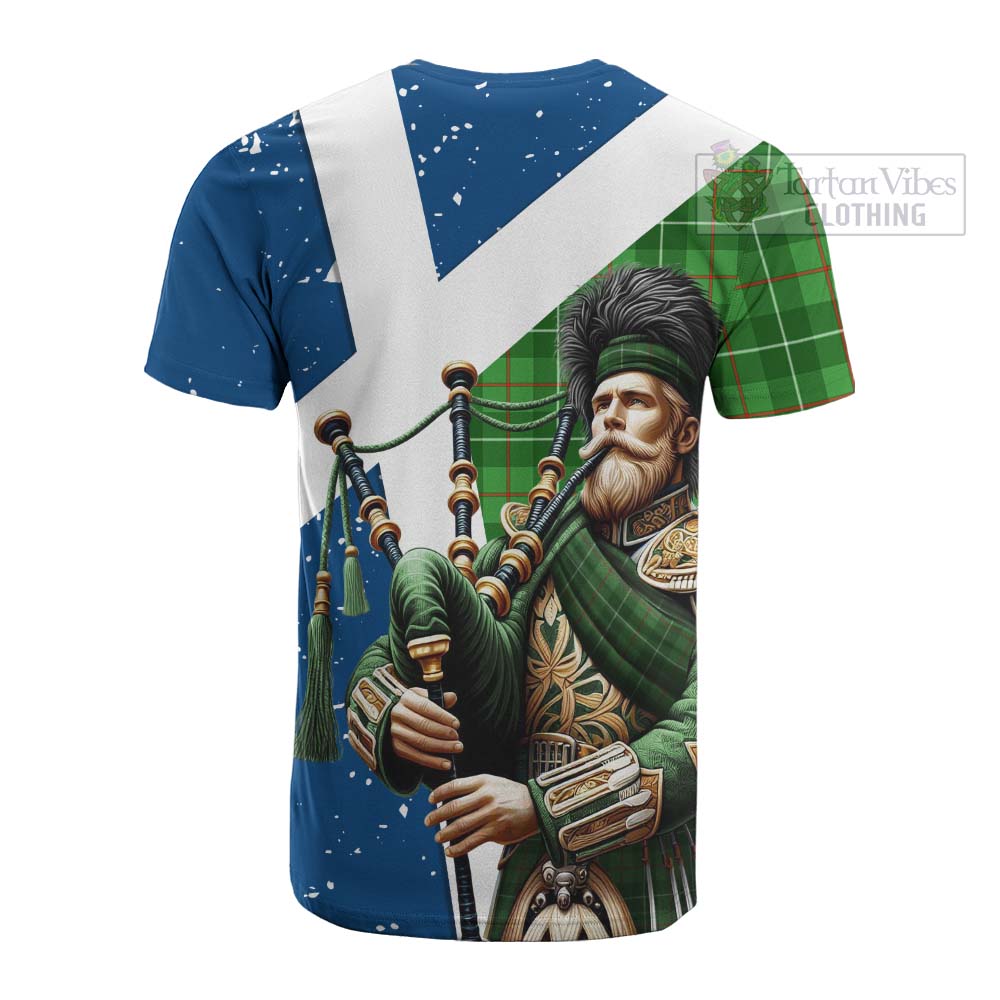 Tartan Vibes Clothing Galloway Tartan Cotton T-shirt with Family Crest Scottish Bagpiper Vibes