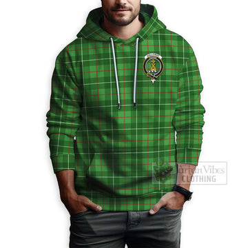 Galloway Tartan Hoodie with Family Crest and Bearded Skull Holding Bottles of Whiskey