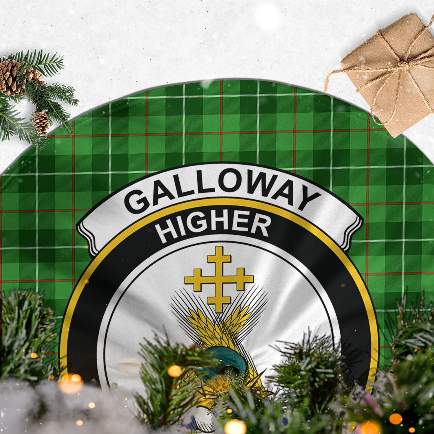 Galloway Tartan Christmas Tree Skirt with Family Crest - Tartanvibesclothing