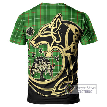 Galloway Tartan T-Shirt with Family Crest Celtic Wolf Style