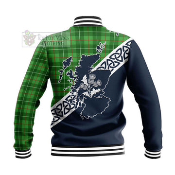 Galloway Tartan Baseball Jacket Featuring Thistle and Scotland Map