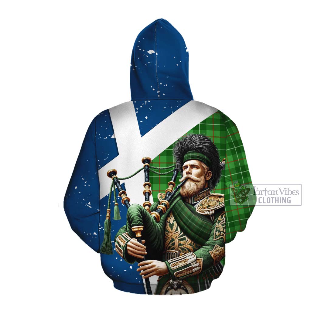 Tartan Vibes Clothing Galloway Tartan Cotton Hoodie with Family Crest Scottish Bagpiper Vibes