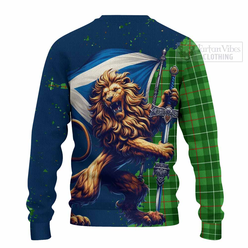 Tartan Vibes Clothing Galloway Tartan Family Crest Knitted Sweater with Scottish Majestic Lion