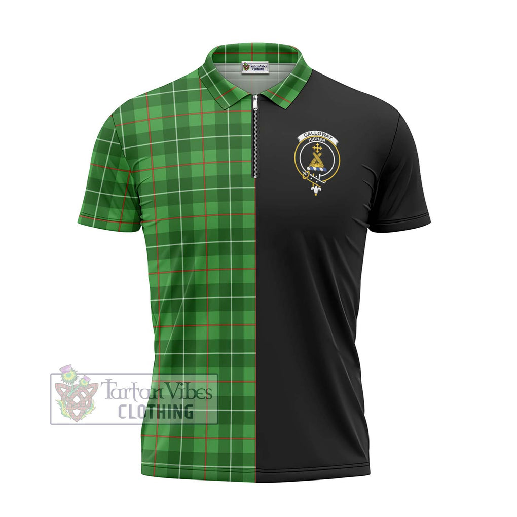 Galloway Tartan Zipper Polo Shirt with Family Crest and Half Of Me Style - Tartanvibesclothing Shop