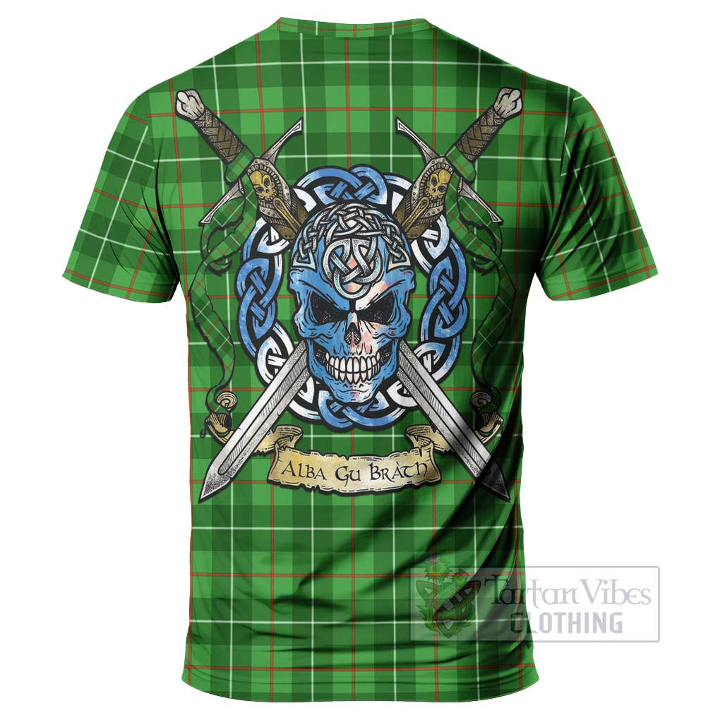 Tartan Vibes Clothing Galloway Tartan T-Shirt with Family Crest Celtic Skull Style