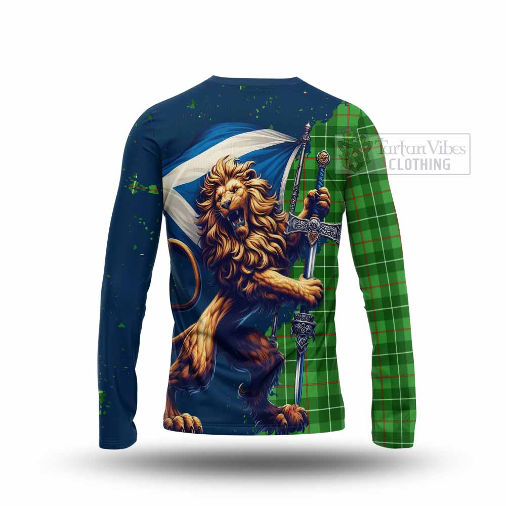 Tartan Vibes Clothing Galloway Tartan Family Crest Long Sleeve T-Shirt with Scottish Majestic Lion