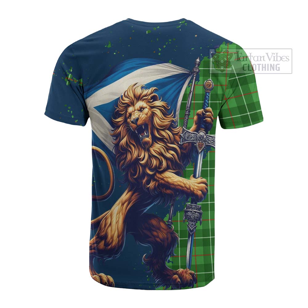 Tartan Vibes Clothing Galloway Tartan Family Crest Cotton T-shirt with Scottish Majestic Lion