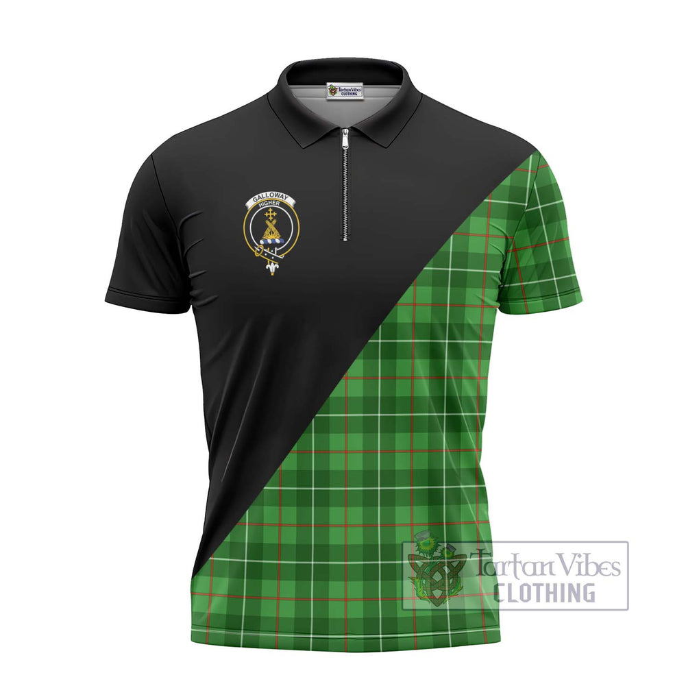 Galloway Tartan Zipper Polo Shirt with Family Crest and Military Logo Style - Tartanvibesclothing Shop