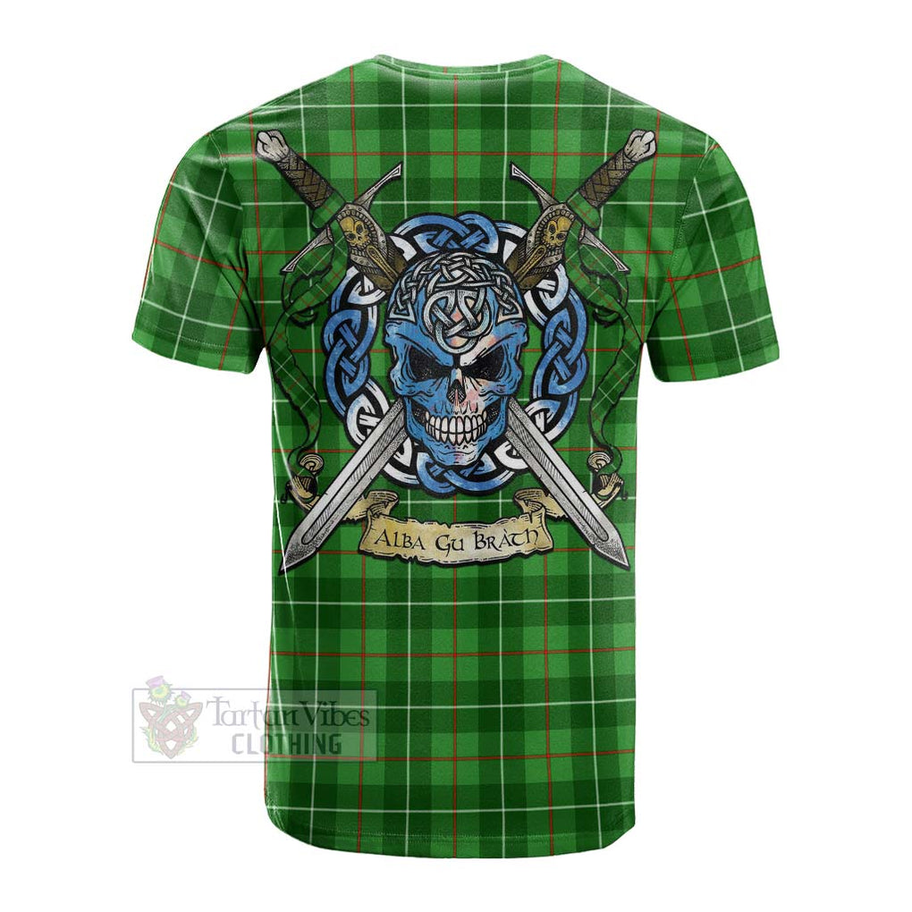 Tartan Vibes Clothing Galloway Tartan Cotton T-shirt with Family Crest Celtic Skull Style