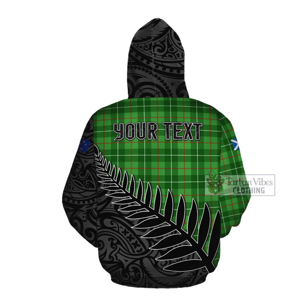 Tartan Vibes Clothing Galloway Crest Tartan Cotton Hoodie with New Zealand Silver Fern Half Style